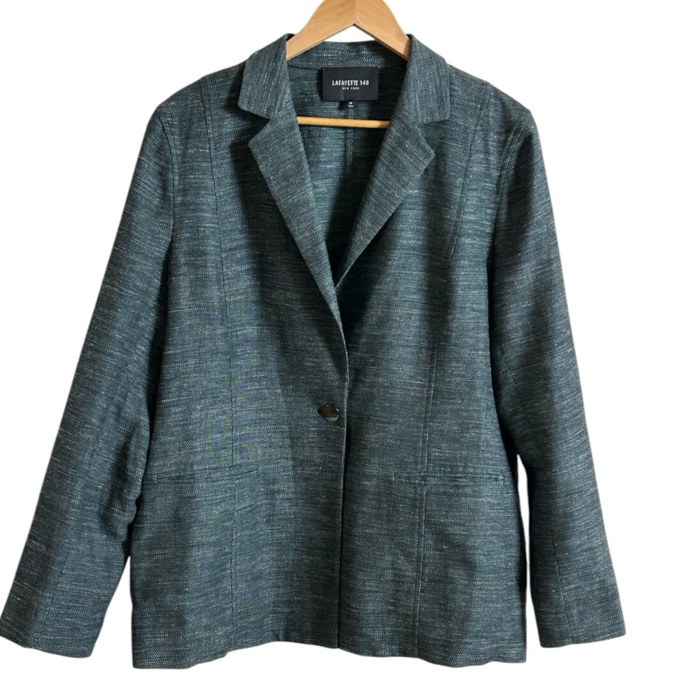 Lafayette 148 Lightweight Linen Silk Blend Blazer Blue Sz 18 Plus Career Casual